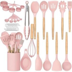 Premium Silicone  BPA-Free Kitchen Cooking Utensils Set, 33pcs  - Pink